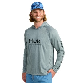 HUK Men's Standard Pursuit Heather Hoodie, Sun Protecting Fishing Shirt with Hood, Night Owl, Medium