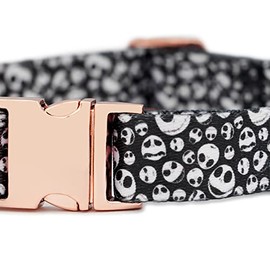 InstaPetTags Jack Skellington Collar de perro oro rosa | Cómodo collar de nailon con hebillas de metal de oro rosa (collar pequeño)