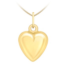 Carissima Gold Women's Diamond Cut Curb Chain with 7.6 mm x 14.3 mm Inflated Hollow Heart Pendant 9ct (375), Gold, Rhinestone