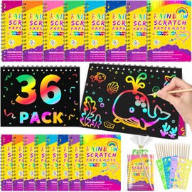 Christmas Party Favors Gift for Kids: 36 Pack Rainbow Art Scratch Notebook, Colorful Craft Scribble Paper Goodie Bags Kit, Stocking Stuffers for Girl Boy Children Birthday Xmas