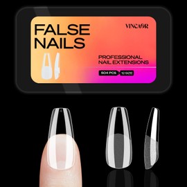 VINCAOR Medium Coffin Nail Tips - 504Pcs 12 Sizes, Medium Coffin Gel x Nail Tips Pre-building & Pre-etched Thicker Strength Acrylic Fake Nails Full Cover Extension Nail Manicure Salon Home DIY