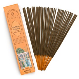 Incense Sticks, Saffron Sandal Incense, Made with Natural Ingredients, Hand Rolled Aromatic Masala, 40 Stick Pack, 45-60 Minute Burn Time, Best for Home Fragrance, Meditation, Yoga, Spiritual Healing