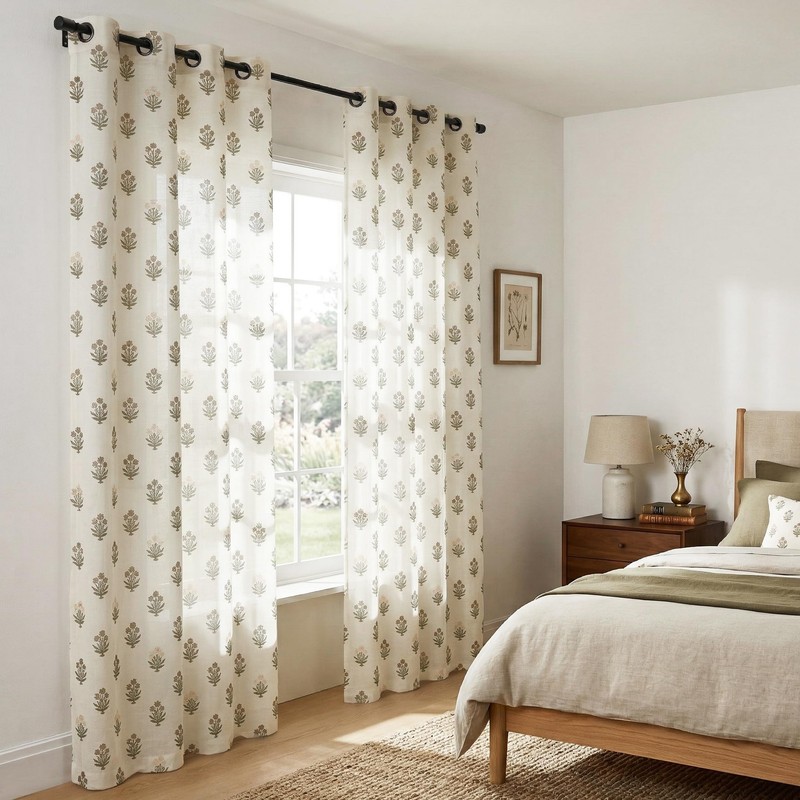 Brown Curtains 96 Inches Long 2 Panels Set,Sheer Patterned Floor