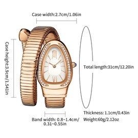 Women's Watches Snake Shape Diamond Watch For Women Luxury Ladies Gold Watch Analog Quartz Watch with Flexible Alloy Strap, Silvery white, bracelet