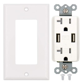BAOMAIN Enchufe de receptáculo USB dual de 3.1 A, enchufe de receptáculo dúplex resistente a manipulaciones, placa de pared incluida, lista UL y CUL, blanco (1)