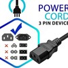 GizMac 5ft 3-Pin AC in Power Cord Cable Replacement for