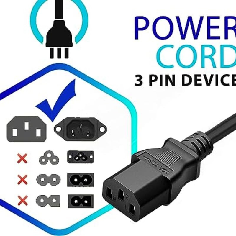 GizMac 5ft 3-Pin AC in Power Cord Cable Replacement for