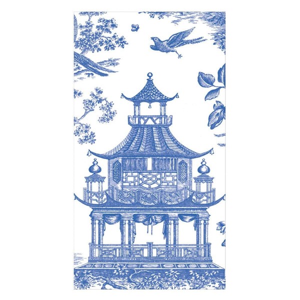 Caspari Chinoiserie Toile Pagoda - Servilletas de toalla para invitados en azul, 15 por paquete, 2 paquetes