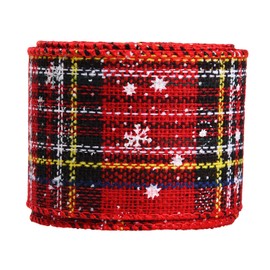Euvoym 6m Christmas Wired Edge Ribbon Wrapping Ribbon Plaid Ribbon for Christmas Thanksgiving DIY Crafts Wedding Floral Bows, 6.3cm Wide (Color3)