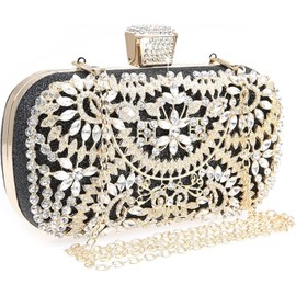 BLAZDEVE Women Rhinestone Evening Clutch Bag, Sparkly Crystal Clutch Bag, Glitter Sequin Bridal Purse Evening Handbag for Wedding Prom Party Banquet (Black)