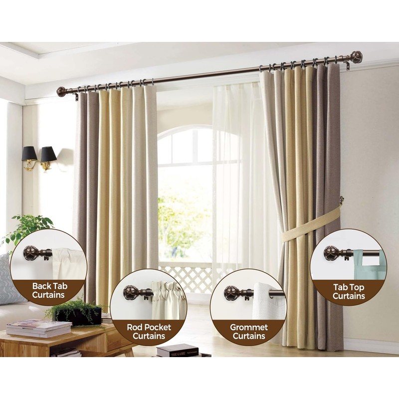 KAMANINA Curtain Rods for Windows 48 to 84 Inch, Antique