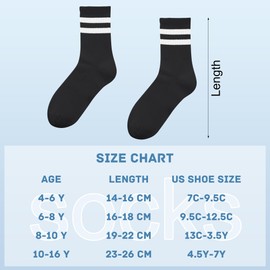 Cooraby 6 Pairs Unisex Kids Crew Socks Boys Girls Athletic Socks with Retro Stripes Soft Cotton Socks Black White Grey