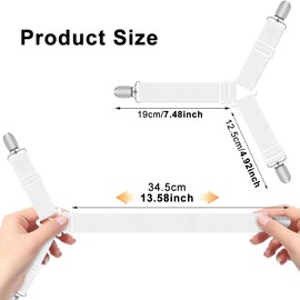 Pixaro 4PCS Bed Sheet Straps, Triangle Sheet Clips, Adjustable Bed Sheet Grippers, Elastic Bed Sheet Clips, Sheet Clips for Bedding, Bed Sheets and Sofa Cushion Heavy Duty Gripper(White)