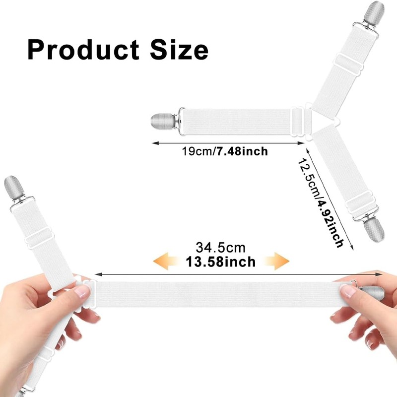 Pixaro 4PCS Bed Sheet Straps, Triangle Sheet Clips, Adjustable Bed