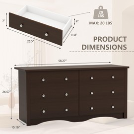 YESHOMY TV Stand Dresser, Entertainment Center with 6 Drawers for 65 inch Television, Wood Storage Cabinet Organizers Units for Living Room, Office(Brown)
