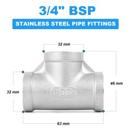 ERGAOBOY 2 Pcs 3/4" x 3/4" x 3/4" BSP 3 Way Connector Female Pipe Fittings 304 Stainless Steel Tee Pipe Fittings