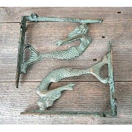 6 Cast Iron Nautical Mermaid Brackets Garden Braces Shelf Bracket Book Beach (6)