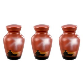 Forever URNS Mini Cremation Funeral Urn with Printed Finshing Man Theme for Human Ashes of Female & Male | 3 cu in | Set of 3 | Small | Multicolor | Completely Handcrafted with Velvet Protection Box