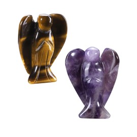 Jovivi 2pcs Amethyst Tiger Eye Crystal Angel Figurines 1.5 Inch Polished Pocket Guardian Angel Statue Stones Angel Gemstones Crystals Carved Stones Meditation Home Decor Love