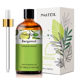 PHATOIL 3.38FL.OZ Bergamot Essential Oil, for Aromatherapy Diffusers, Humidifiers, Great for DIY Candle and Soap Making, Huge 100ML Bottle