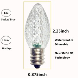 UL Listed Set of 25 C7 Led Replacement Bulbs,Commercial Grade 2 SMD LEDs in Each C7 Dimmable Lights Bulb for Outdoor String Lights,Full Waterproof and Break Resistant(Cold White)