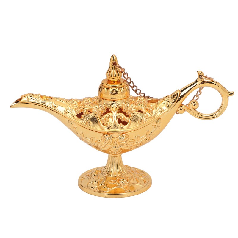 Gold Magic Genie Lamp Embossed Flowers Hollow Zinc Alloy Vintage