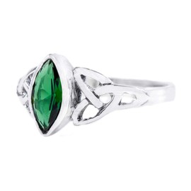 WINDALF Delicate women's ring Rigani 9 mm Celtic love knot green emerald 925 sterling silver, Fabric, Green Zirconia