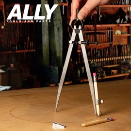ALLY Tools 8 Inch Precision Spring Divider Scribe Tool/Woodworking Compass with Pencil Holder INCLUDES Two Pencils and Pencil Sharpener Ideal for Drawing Circles, Geometry, Wood, Metal, and Leather