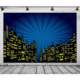 Loccor 8x6ft Fabric Super City Backdrop Superhero Backdrop Super Hero City Photography Background Cityscape Backdrop Theme Birthday Party Decoration for Kids Children Photo Booth Studio Props
