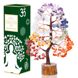 Crocon Chakra Tree of Life Gemstone for Positive Energy Seven Chakra Crystal Tree Healing Stones Feng Shui Money Bonsai Attract Good Luck Home Decoration Ornament Spiritual Gift