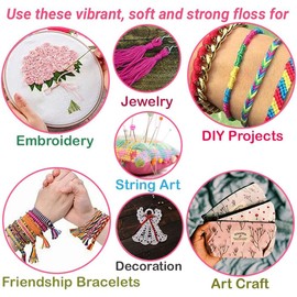 Embroidery Thread 50 Skeins Pack, DSL Cross Stitch Threads 8m (6 Strand) Rainbow Colour Embroidery Floss, Friendship Bracelets Threads, Crafts Sewing Thread with Needles, Bobbins, Threader, etc