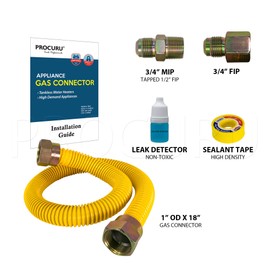 PROCURU 1" OD x 18" (1.5Ft) x 3/4"MIP x 3/4"FIP Universal Gas Flex Connector Kit, With or Without Service Valves, MaxFlow High Capacity Stainless Steel Tubing for Tankless Water Heater (Blue Series)