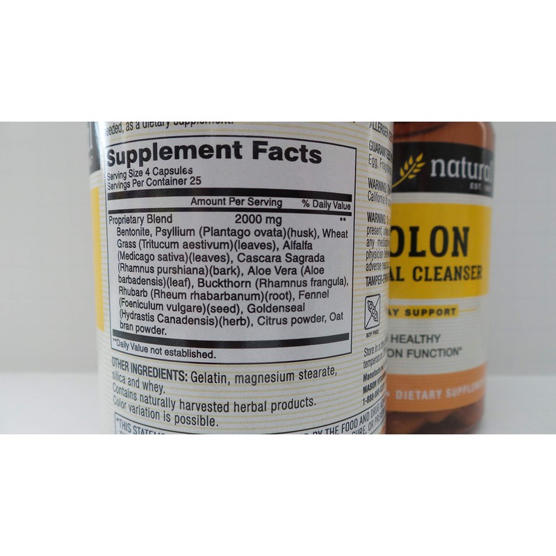 Mason Colon Herbal Cleanser Caps 500mg, 100 Capsules (Pack of