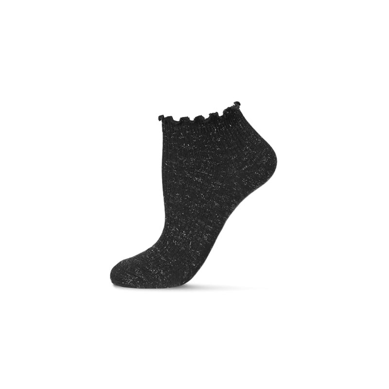 MeMoi - Calcetines de corte bajo con puños festoneados, Negro