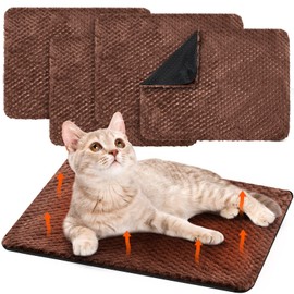 Drydiet 4 Pcs Self Heating Cat Pad Self Warming Cat Bed Dog Heating Pad Washable Thermal Pet Mat for Indoor Outdoor Pet 16 x 20 Inch Removable Non Slip(Coffee)