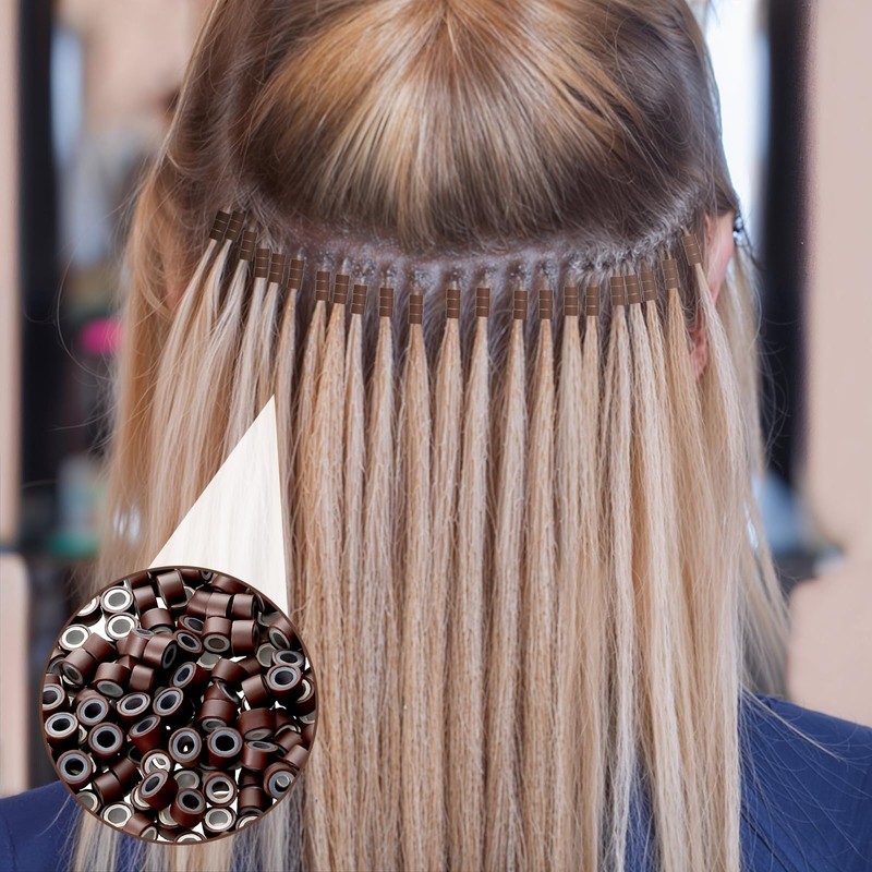 200 PCS Hair Extensions Beads 4mm Silicone Lined Micro Links