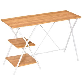 HOMCOM Computer Desk with Storage Shelves, Writing Desk for Home Office, Study Workstation, Natural