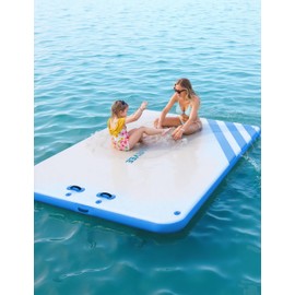 10ft 8ft 6ft Inflatable Floating Dock Water Platform, Floating Island Raft with Rope Ladder Non-Slip Surface Swimming Water Platform for Pool Beach Ocean