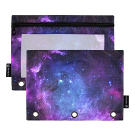 Coikll Starry Galaxy Pencil Pouch Fits Standard 3-Ring Binders, Zipper Binder Pencil Bag with Clear Window for Class Office 2 Pack
