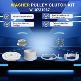 2025 Upgraded W10721967 Washer Pulley Clutch Kit / W10006384 Drive Belt - Compatible for Whirlpool Kenmore Maytag Whirlpool Washing Machine Parts for PS10057144 W10006354 W10006356 WPM10006384