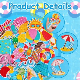 EMORBALS 32 Pcs Summer Theme Iron on Patches, Embroidered Sunny Beach Iron on/Sew on Patch for Clothes, Hat, Jacket, T-Shirt, Etc