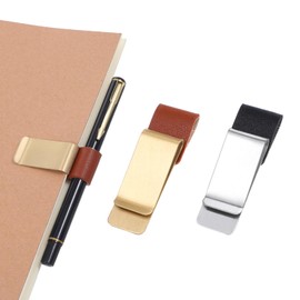 Aiyorse 2 Pcs Pen Loop for Notebook, PU Leather Retro Pen Clips Metal Pen Loop Holder Notebook Pen Sleeve Pen Clips for Journal Notebook Planner Clipboard Office (Black Silver + Brown Gold)