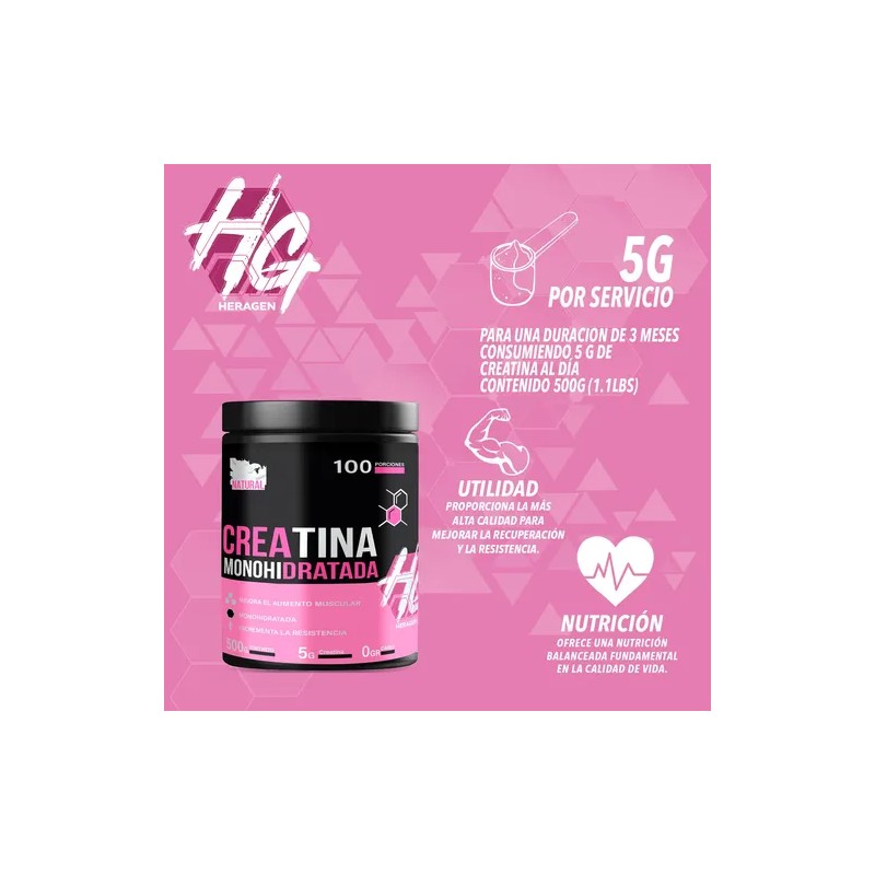 Creatina Monohidratada De 500g Heragen 100 Servis En Polvo