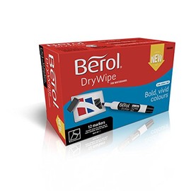 Berol Dry Wipe Chisel Tip Whiteboard Marker - Black (Pack of 12)