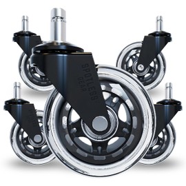 Office Chair Caster Wheels - Gaming Chair Replacement Wheels for All Floors Including Hardwood Floor & Carpets - Smooth & Quiet Office Desk Accessories - Desk Chair Casters - Set of 5 (Black & Clear)