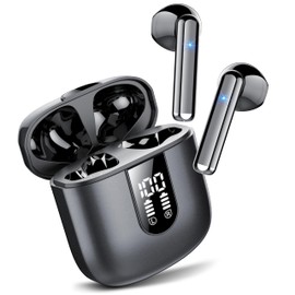 Wireless Earbuds, Bluetooth 5.3 Headphones HiFi Stereo, Mini in-Ear Bluetooth Earbuds, Wireless Earphones with 4 ENC Noise Cancelling Mic, IP7 Waterproof, LED Display, Touch Control Ear Buds, Black