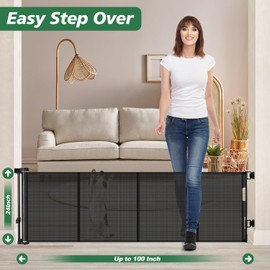 24" Tall X 100" Extra Wide Short Dog Gates to Step Over, Extra Long Short Pet Gate for Doorways, Small Puppy Gates for The House Mesh Doggie Gates for Indoors Outdoor, Black