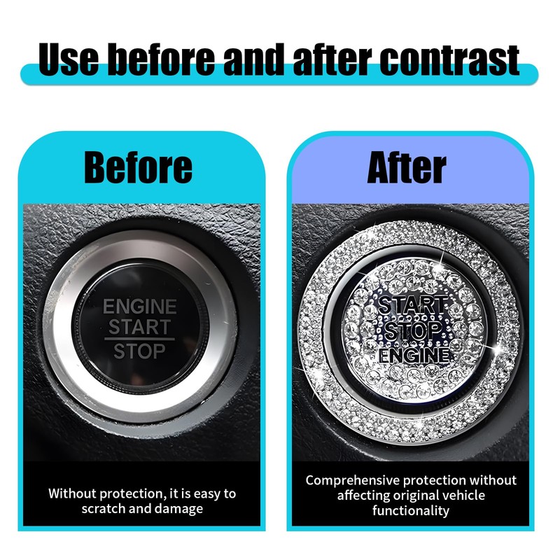 Flygun 2 PCS Car One-Button Start Button Cover, 1.1In Metal