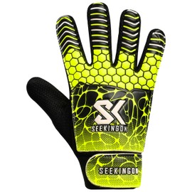 seekingon Soccer Goalie Gloves Youth, Football Goalkeeper Gloves for Kids Boys Youth Children Double Wrist Protection Along 4mm Super Grip Palm (Yellow/Black, Size 7 Suitable for Size S-M Adult)
