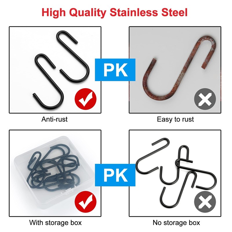 DONQL Pack of 20 S Hooks, Black, Stainless Steel Hooks